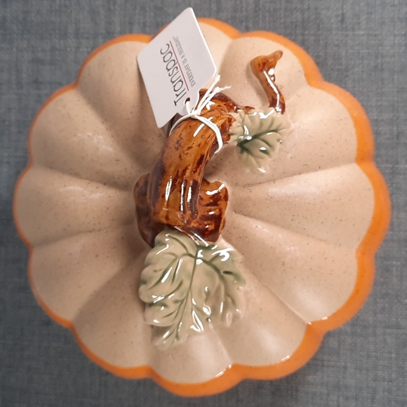 Ceramic Pumpkin Figure Tabletop Decor Fall Harvest Half Glazed Orange Na… *As Is - Picture 2 of 7